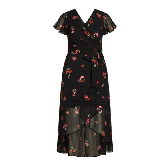 City Chic Black Floral Petal Rain Maxi Dress Sz.S/16 NWT - Picture 3 of 15